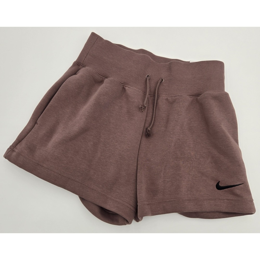 Nike Women's XS Chocolate Brown Fleece High-Rise Loose Shorts Pocket Comfy